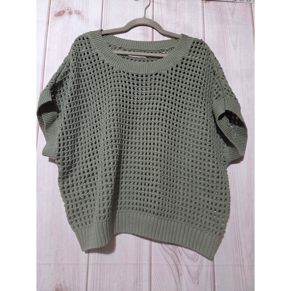 Sonoma Goods For Life Olive Green Crochet Open Knit Sweater Top XXL Short Sleeve